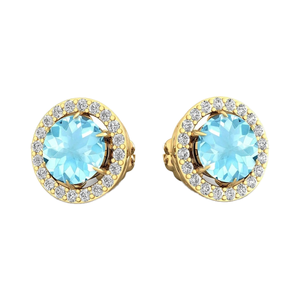 Piedra preciosa aguamarina cultivada en laboratorio y pendientes de tuerca de lujo de diamante blanco genuino diseñados en oro puro de 14K al por mayor - Product Image 1