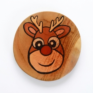 Sous-verres en bois de teck faits à la main, design de Noël personnalisé, écologiques, pour café, thé, boissons, accessoires de table, 10 cm - Product Image 1