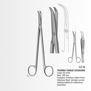 Tijeras Thorek de 180 mm de Acero Inoxidable, Instrumentos Quirúrgicos Cardiovasculares Torácicos, Herramientas de Corte de Tejido Profundo con Curvatura Fuerte - Product Image 1