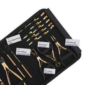 Hair Extension <b>Tool</b> <b>Kit</b> Microbeads Crimping & Remover Plier Keratin Bond Cutter Loop Hook Clips Scissors Comb Barber Razor Set - Product Image 3