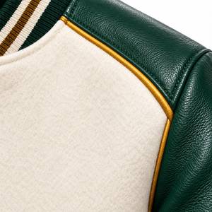 Men's Green Wool/Polyester Varsity <b>Jacket</b> <b>Fleece</b> <b>Lined</b> Crew Neck Preppy Streetwear Winter Wear Color Blocking Embroidery - Product Image 6