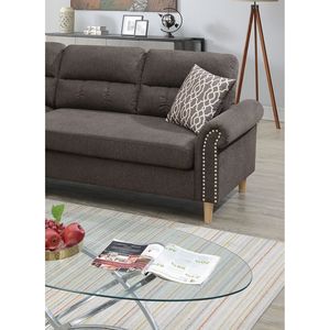 Divano Sezionale Reversibile in Polifibra Color Tan con Chaise Longue, Cuscini Morbidi e Borchie Decorative per Soggiorno - Product Image 3