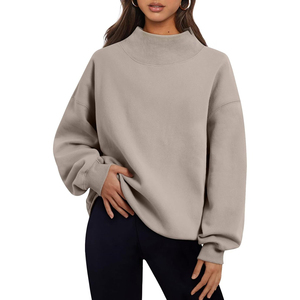 Sudadera con Capucha Oversize de Cuello Alto, Jersey de Punto de Color Liso, Manga Regular, Unisex, para Otoño - Product Image 1