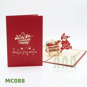 Cartes de vœux 3D personnalisées de haute qualité, faites à la main, avec un chariot du Père Noël, en papier, fabriquées au Vietnam, élégantes, style Japandi, artisanat d'ange, Noël ANN - Product Image 3
