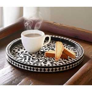 Handmade Bone Inlay Serving Trays Feature Decorative Wood Bamboo MDF <b>Acrylic</b> Plastic and Marble for Home Use Food Serving - Product Image 3