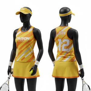 Camiseta de Tenis para Mujer, 180 GSM, Poliéster y Elastano, Absorbe la Humedad, Amarillo Naranja, Panel Diagonal, Sublimación, Logotipo Personalizado - Product Image 1