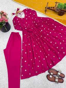 Robe Anarkali de créateur en faux georgette avec broderie de 5 mètres, ensemble de tenue ethnique entièrement cousu, catalogue en gros - Product Image 6