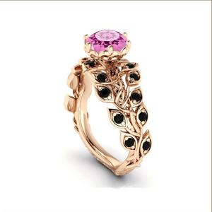 Bague en argent sterling 925 avec spinelle rose naturelle ronde, bague luxueuse avec pierre précieuse spinelle noire, bague à feuille, bijoux en gros, fournisseur régulier - Product Image 4