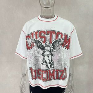 T-shirts pour hommes de haute qualité, imprimés DTG personnalisés, coupe ample et épaisse, col montant, ODM, avec surpiqûres inversées - Product Image 3