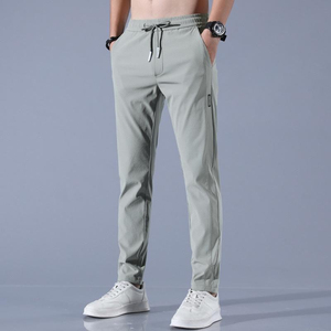 Pantalon de jogging décontracté pour homme en toile gris clair, avec fermeture à boutons, taille élastique, coupe ajustée, léger et écologique - Product Image 2
