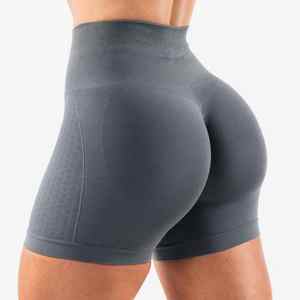 Shorts Deportivos de Cintura Alta, Muy Suaves, Sin Costuras, de Spandex/Nylon, Elásticos en 4 Direcciones, de Color Sólido, para Gimnasio, Fitness, Ciclismo y Running - Product Image 3