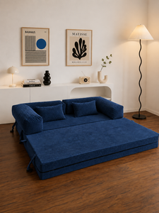 Canapé-lit moderne minimaliste bleu marine intelligent trois places avec accoudoirs rembourrés et dossier souple pour salon, chambre, hôtel, villa - Product Image 4