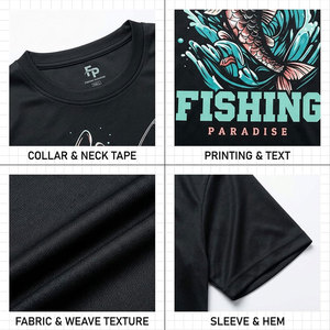 T-shirt imprimé pour homme « Fishing Paradise » noir en polyester respirant avec logo frontal – Chemise de pêche - Product Image 6