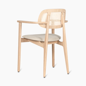 Modern <b>Arm</b> <b>Dining</b> <b>Chair</b> <b>with</b> Solid Teak <b>Wood</b> Frame Rattan Back Upholstered Seat Eco-Friendly Design for Apartment Use - Product Image 5