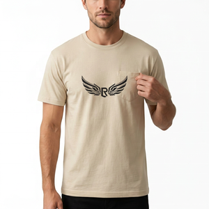 Men's 100% Cotton Solid Color Vintage Knitted Eco-Friendly Quick Dry <b>T</b>-<b>Shirt</b> with <b>Pocket</b> O-Neck Short Sleeve Loose Fit - Product Image 6