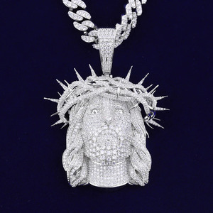 Collar con Colgante de Rostro de Jesús, Plata 925, Moissanita, Joyería Religiosa para Hombre, Estilo Hip Hop/Rock/Street Wear, con Cadena de Cuerda y Engaste Pavé - Product Image 2
