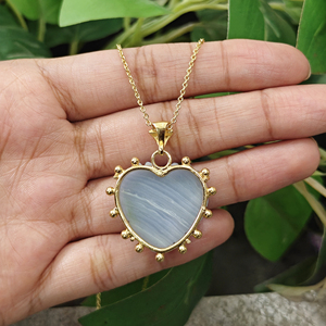 Custom Jewelry Heart Carved Shape Blue Lace Agate <b>with</b> Emerald cz 18k Gold Plated Brass Trendy Unique Jewelry Gift For Birthday - Product Image 6