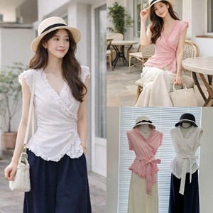 เสื้อครอปคอวีระบายแบบ OEM สำหรับผู้หญิง สวมใส่สบายๆ ในฤดูร้อน แบบสั่งทำได้ - Product Image 4