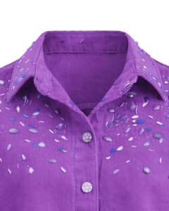 Chaqueta Vaquera Corta Morada Personalizada para Mujer con Cierre de Botones Frontales con Pedrería, Manga Larga, Estilo Urbano - Product Image 3