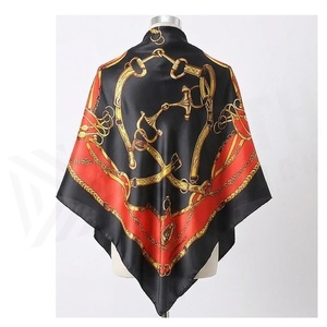 NORTH APPROACH Women's <b>Square</b> <b>Silk</b> <b>Scarf</b> Black Red Gold Horsebit Print Luxury Fashion Accessory All Seasons - Product Image 2