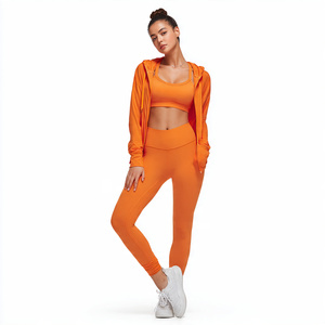 Women's Yoga Gym Fitness Active Wear <b>Set</b> 3pcs Crop <b>Tops</b> Jacket Mid Waist <b>Shorts</b> Solid Elastic Waist Closure Spandex/Nylon Front - Product Image 4