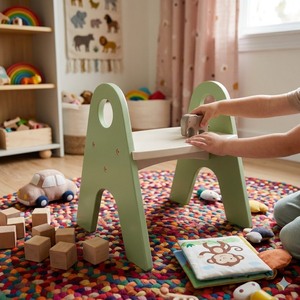 Blue Wooden Toddler <b>Table</b> Chair with Solid Back and Rectangular Design for Kids Playroom - Product Image 3