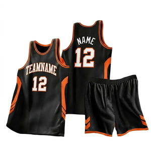 Conjunto de Uniforme de Baloncesto Personalizado sin Mangas con Cuello en V, Negro y Naranja, con Nombre y Número, para Entrenamiento Escolar y Partidos - Product Image 1