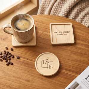 Custom Logo Implant Durable Classic Washable Eco-Friendly <b>Wooden</b> <b>Square</b> Tea Coasters Dining Table Living Room Universal Oversea - Product Image 1