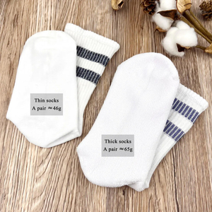 Chaussettes mi-mollet côtelées pour femmes, écologiques, antidérapantes, pour le yoga et usage quotidien, avec broderie de lettres, rayées, respirantes, à manchette rapide - Product Image 3