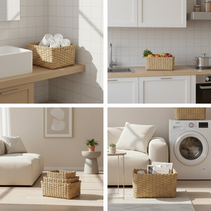 Paniers de rangement rectangulaires en rotin naturel, tissés à la main, écologiques, pour la maison, la cuisine, la salle de bain, l'hôtel, la buanderie, vente en gros - Product Image 5