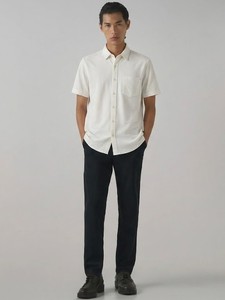 Chemise habillée blanche en popeline de coton à manches courtes pour homme, col rabattu, couleur unie, infroissable, style décontracté chic, idéale pour l'été - Product Image 1