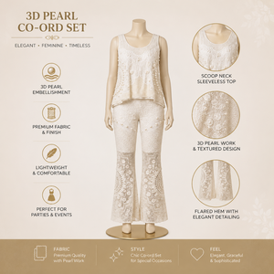 Luxury Women 3D Pearl Co Ord Set Sleeveless Embellished <b>Top</b> Flared Pants Designer Wedding <b>Party</b> Evening Festival Outfit Premium - Product Image 5