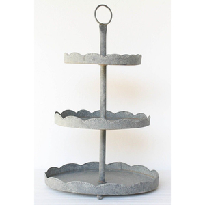 Support de service galvanisé à 3 niveaux, plateau rustique en métal à plusieurs étages pour gâteaux, desserts, apéritifs, cupcakes et décoration de maison style ferme - Product Image 3