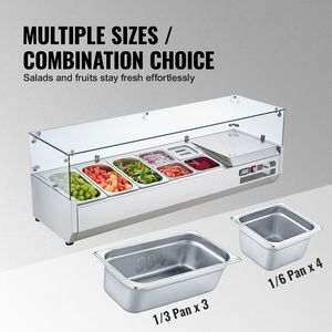 Attrezzatura di Refrigerazione per Cucine Commerciali, Stazione di Preparazione Condimenti da Banco 140 W con 3 Vaschette 1/3 e 4 Vaschette 1/6 in Acciaio Inox 304 - Product Image 3