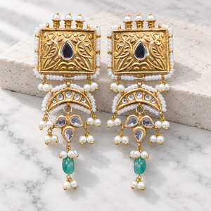 Pendientes Chandbali de Perlas Kundan Chapados en Oro al por Mayor, Joyería de Moda para Bodas Pakistaníes, Pedido al por Mayor - Product Image 1