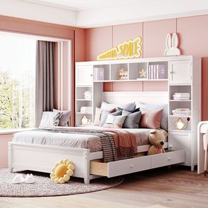 Letto in Legno Bianco per Bambini con Design Tutto-in-Uno, Armadio e Scaffale Integrati - Product Image 1