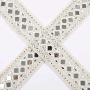 ริบบิ้นลูกไม้ปักลายกระจกสีขาวพรีเมียม สำหรับชุดเจ้าสาว งานฝีมือสุดหรู - Product Image 1