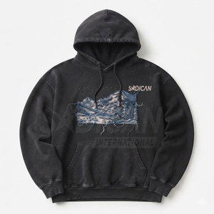 New Arrival Heavyweight Distressed <b>Embroidery</b> <b>Set</b> Men Pullover Hoodie And Jogger Pants Casual Streetwear Two Piece Outfit - Product Image 2