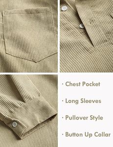 Chemise en velours côtelé pour homme, pull à manches longues, polo décontracté, chemise à col avec poche, haut semi-boutonné - Product Image 3