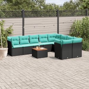 Set Divano da Esterno in Polyrattan Nero da 10 Pezzi con Cuscini - Elegante Collezione di Mobili da Giardino - Product Image 1