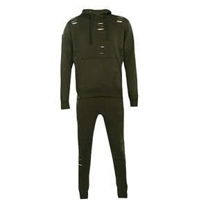 Custom Winter Streetwear Hooded Solid Fleece Embroidered OEM Wholesale 100% Cotton Men Sweat Suit Set <b>Distressed</b> Tracksuit Quick - Product Image 4