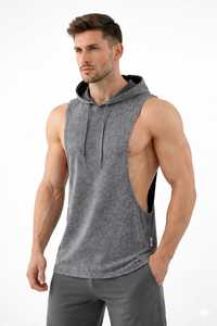 Chaleco Deportivo de Verano Personalizado al por Mayor, Estilo Acid Wash, de Lujo, sin Mangas, Color Verde Oliva, para Hombre, con Capucha - Product Image 6