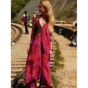 Robe longue élégante style bohème sans manches à col halter 100 % coton coupe classique taille naturelle unie pour l'été et la plage - Product Image 2