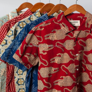 Chemises à manches courtes pour hommes à imprimé floral hawaïen, blanc et vert, séchage rapide, viscose/coton écologique, chemises de vacances d'été - Product Image 1