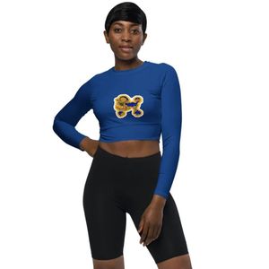 Women's <b>Blue</b> Poodle Long Sleeve <b>Crop</b> <b>Top</b> Custom Graphic Printed Cropped T Shirt Trendy Casual Fashion Slim Fit Sorority Inspired - Product Image 1