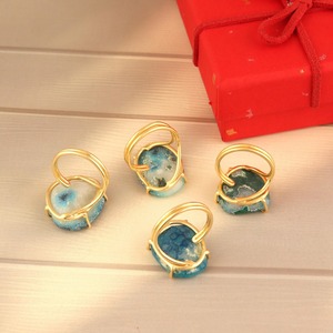 Natural Geode Druzy Brass Gold Plated Prong Setting Double Layer <b>Adjustable</b> <b>Ring</b> Daily Wear <b>Ring</b> for Her - Product Image 6