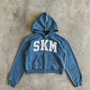 Sweat à capuche surdimensionné pour homme avec logo brodé personnalisé, sweat à capuche personnalisé sans cordon, sweat à capuche zippé épais - Product Image 1