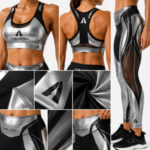 Women Metallic Yoga Set Sports Bra High Waist Leggings Gym Fitness Activewear Workout Clothing Custom Logo - Product Image 6