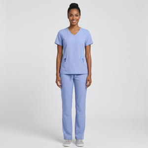 Ensemble d'uniformes médicaux pour femmes, col en V, manches courtes, vêtements de travail pour le secteur de la santé, haut et pantalon d'infirmière confortables - Product Image 1
