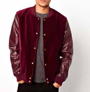 Chaqueta Bomber de Terciopelo Borgoña para Hombre, Mangas de Cuero PU, Cuello Alto, Estilo Casual de Otoño - Product Image 3